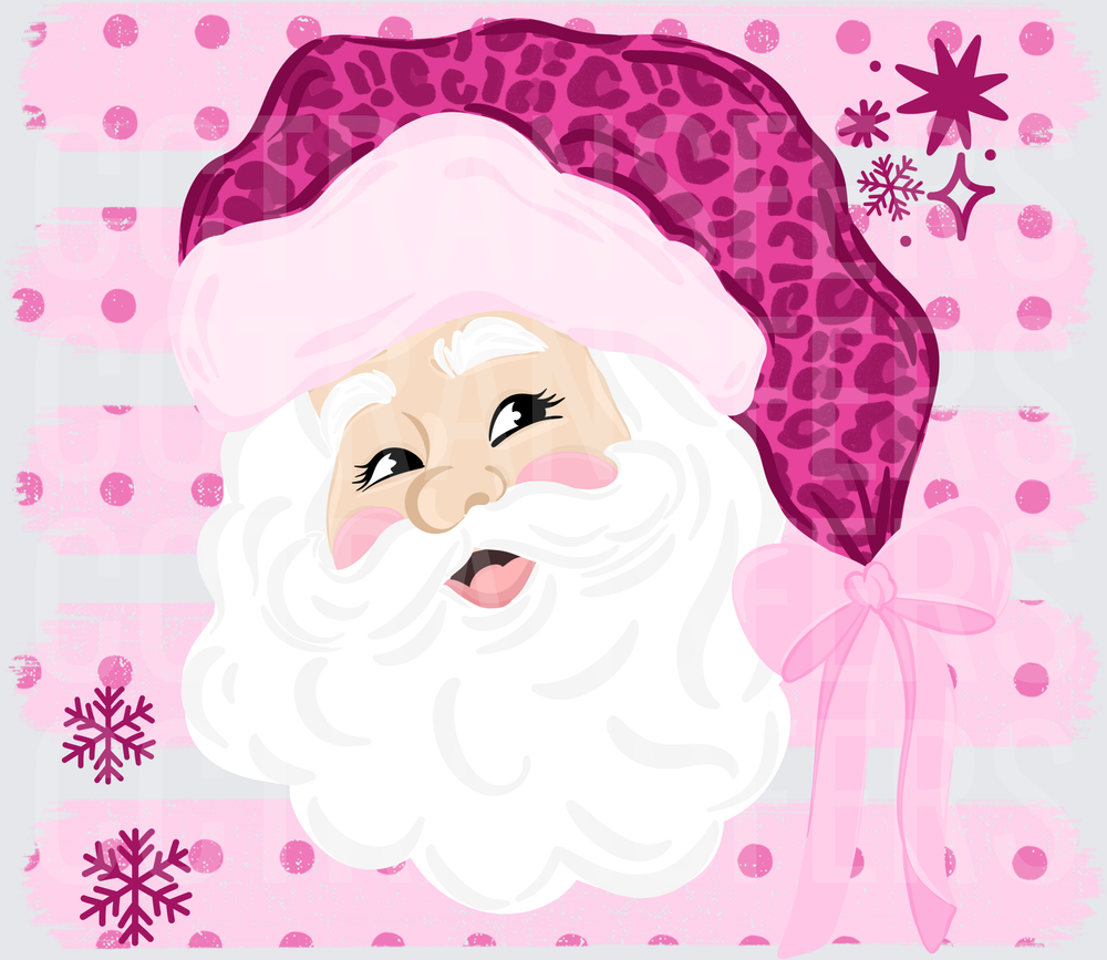Glam Santa Pink Leopard Hat Snowflakes Bow (DTF)