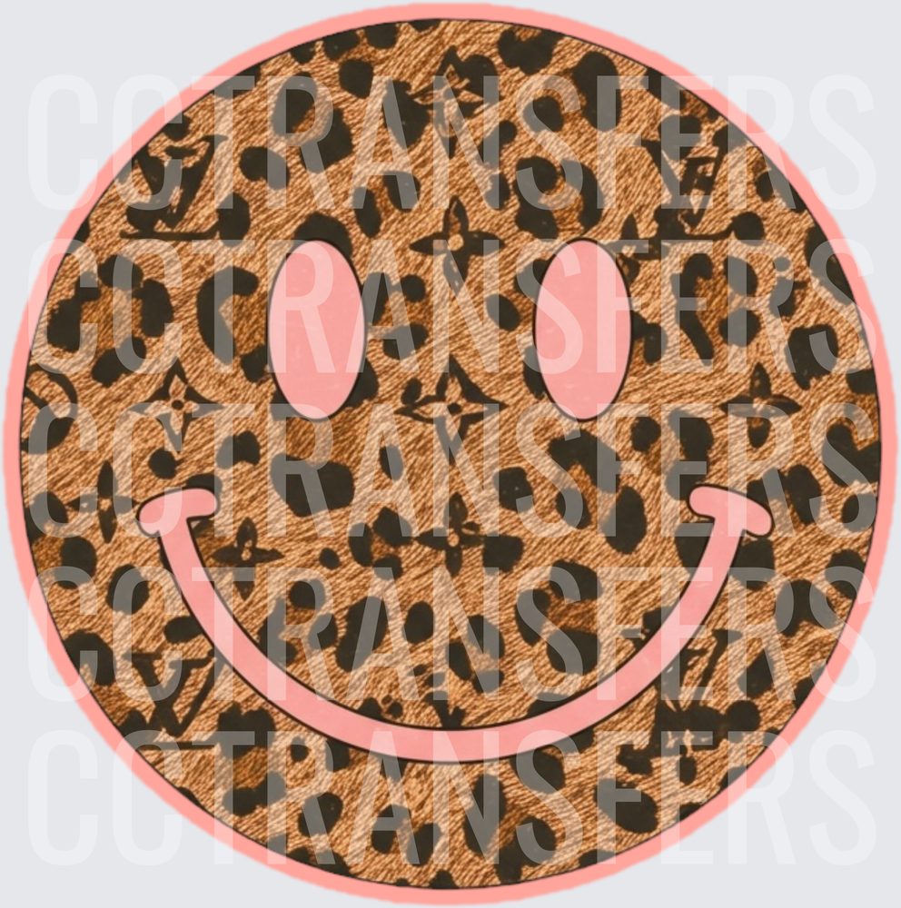 Leopard Print Luxury Monogram Smiley Face Pink (DTF)