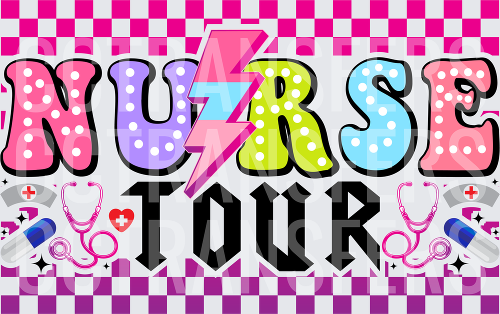 Nurse Tour Bold Retro Checkered Lightning Bolt Design (DTF)