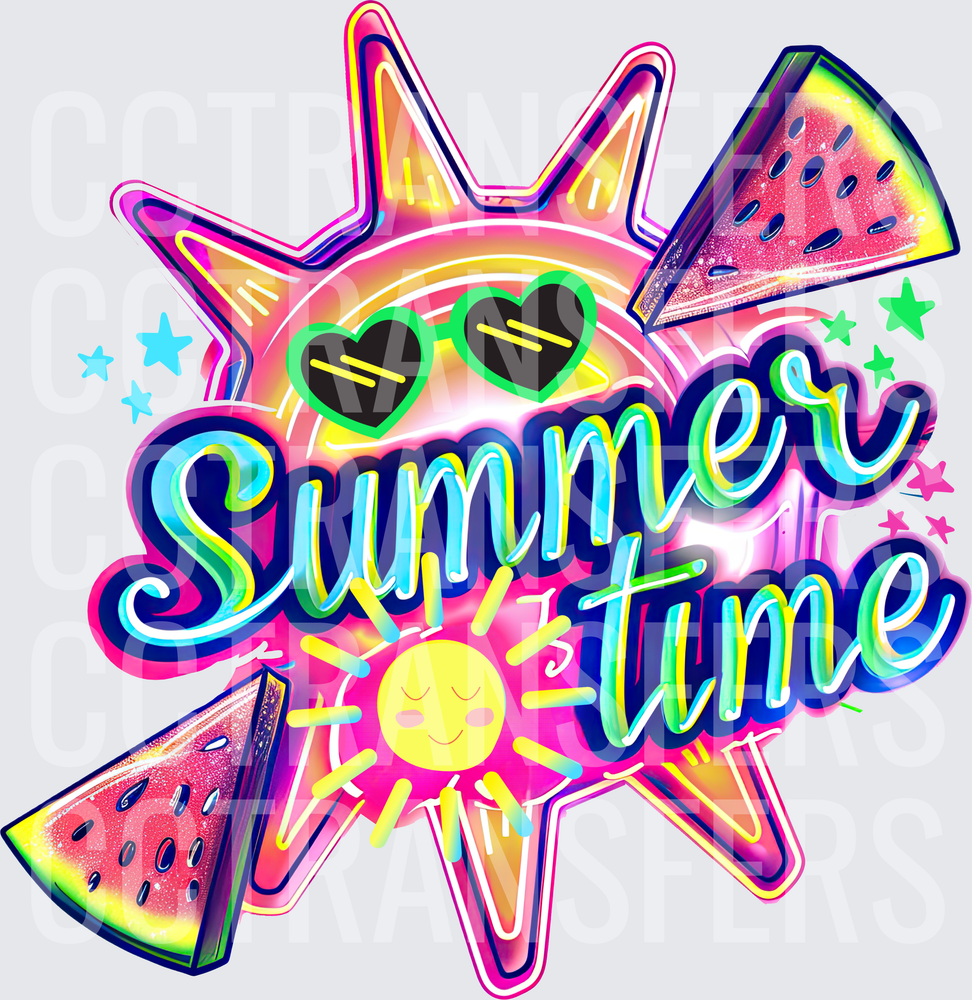 Neon Summertime Sun Heart Shades Watermelon Stars (DTF)