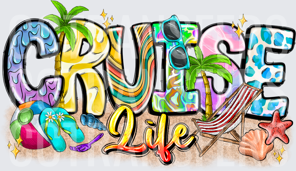 Cruise Life Colorful Summer Beach Typography (DTF)