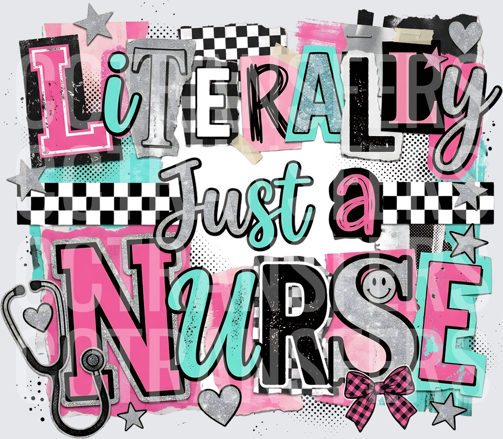 Literally Just A Nurse Checkered Pink Teal Stethoscope (DTF)