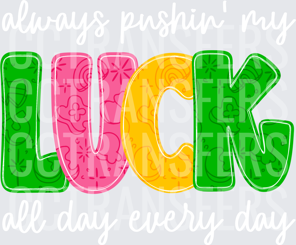 Colorful LUCK Bold Letters Shamrock Doodle Pattern (DTF)