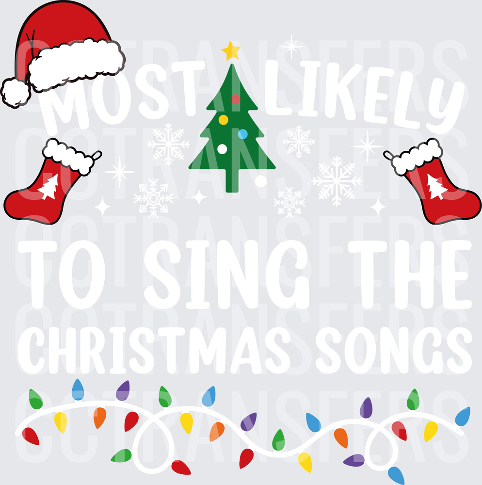 Christmas Santa Hat Tree Stockings Colorful Lights (DTF)