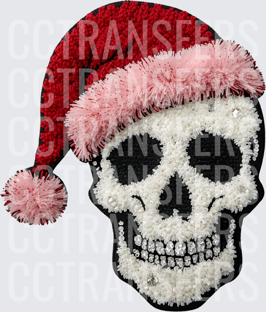 Bedazzled Skull Santa Hat Christmas (DTF)