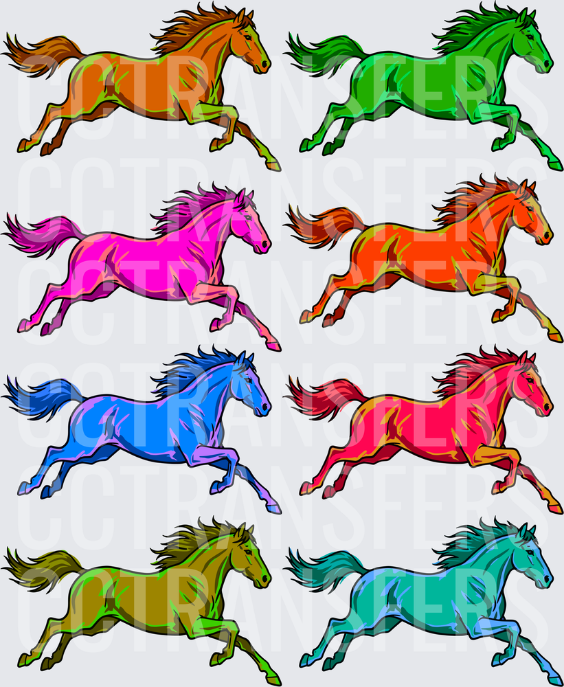 Colorful Galloping Horses Pop Art Multi-Color Set (DTF)