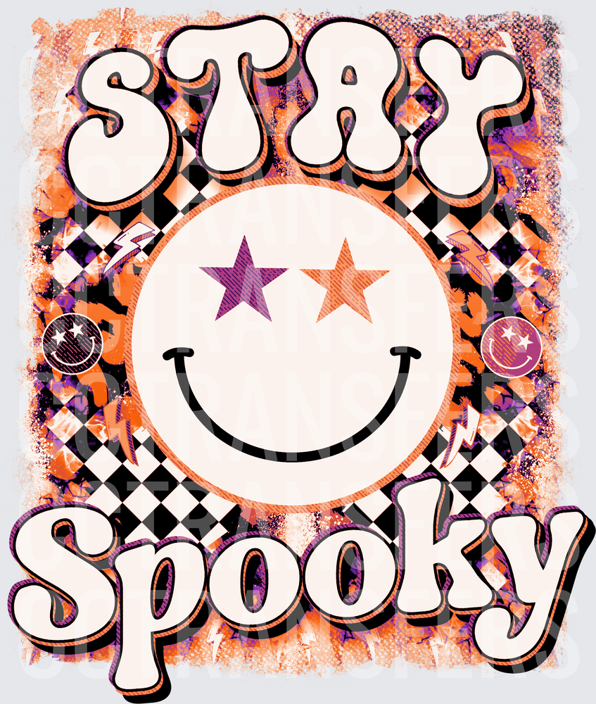 Stay Spooky Retro Smiley Face Star Eyes Halloween (DTF)