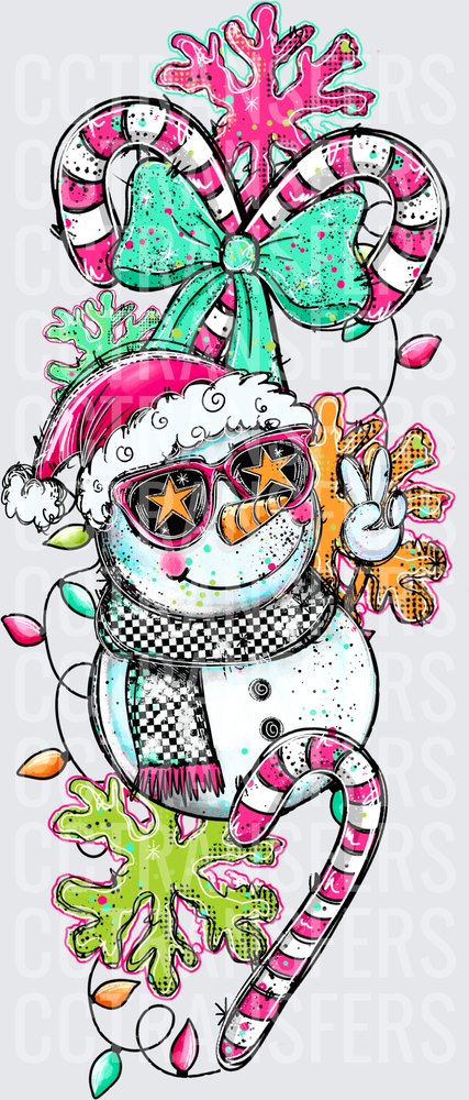 Retro Snowman Sunglasses Peace Sign Candy Cane Christmas (DTF)