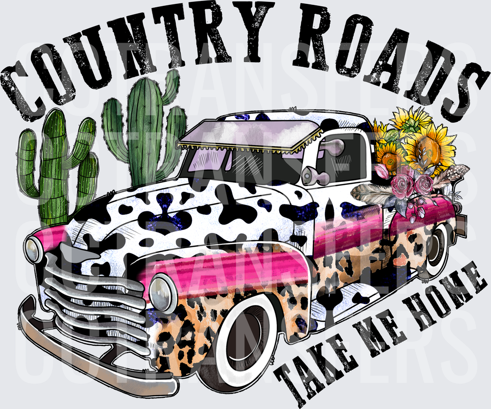 Country Roads Take Me Home Western Patchwork Truck (DTF)