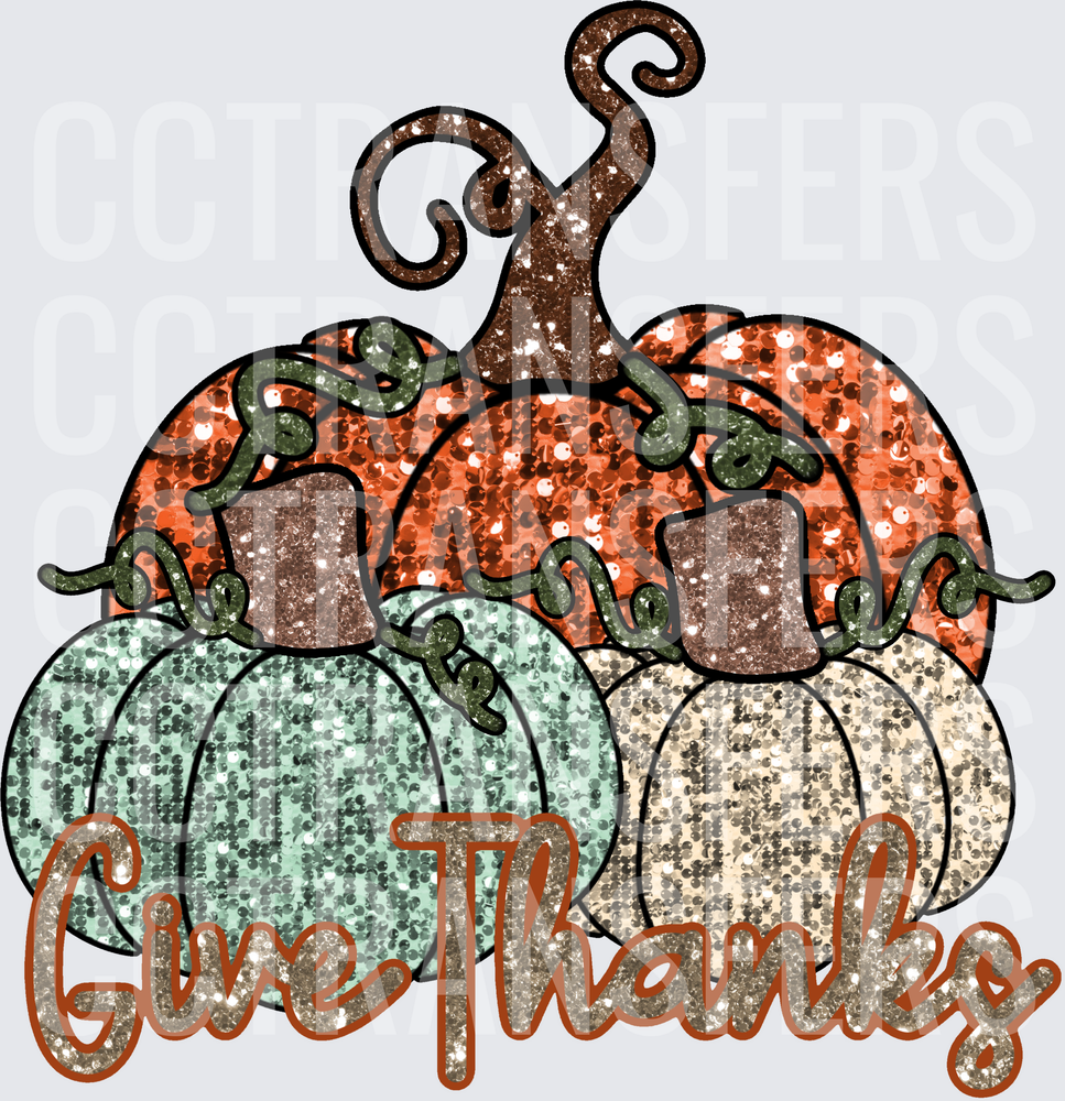 Glitter Pumpkin Stack Give Thanks Fall Harvest (DTF)