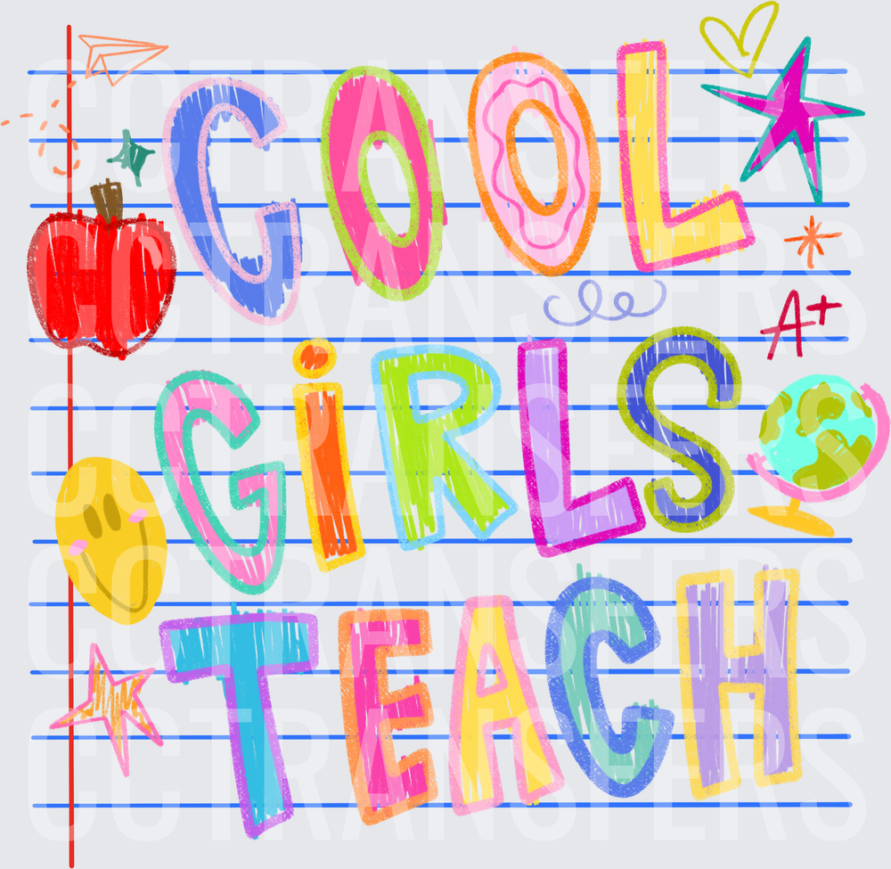 Cool Girls Teach Colorful Notebook Doodle (DTF)