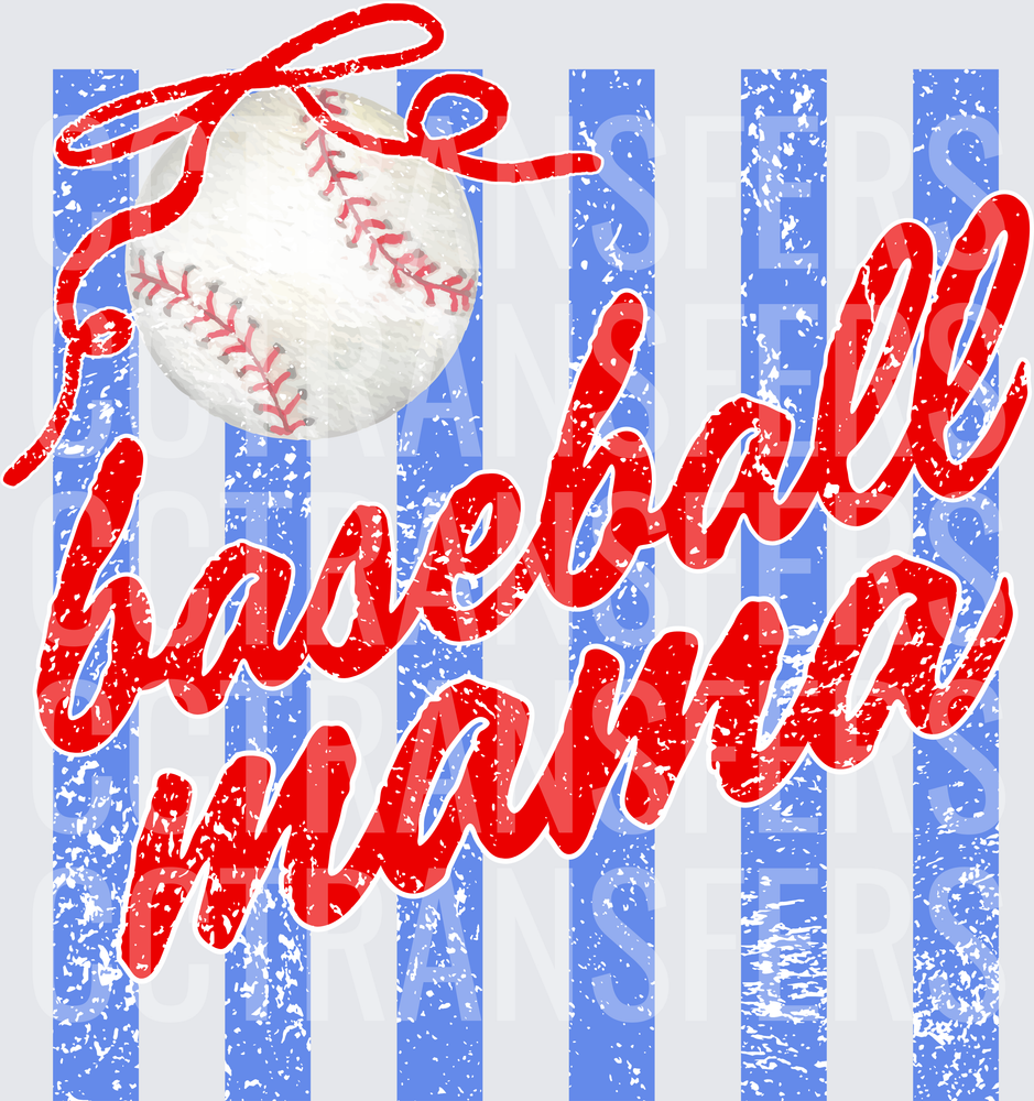 Baseball Mama Distressed Stripe Script with Ball (DTF)