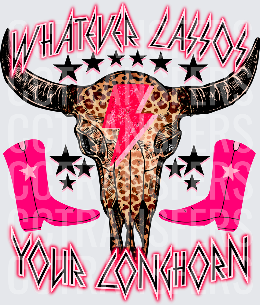 Whatever Lassos Your Longhorn Leopard Bull Skull Pink Boots (DTF)
