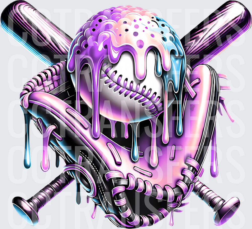 Purple Drip Softball Glove Crossed Bats Design (DTF)