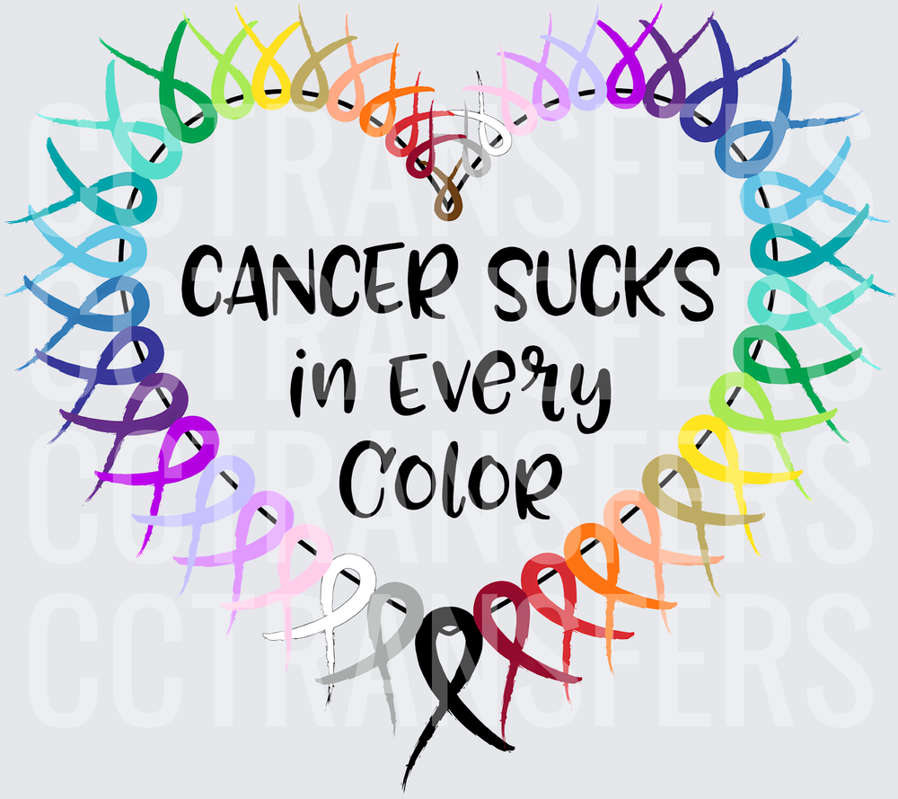 Cancer Sucks in Every Color Rainbow Awareness Ribbons Heart (DTF)