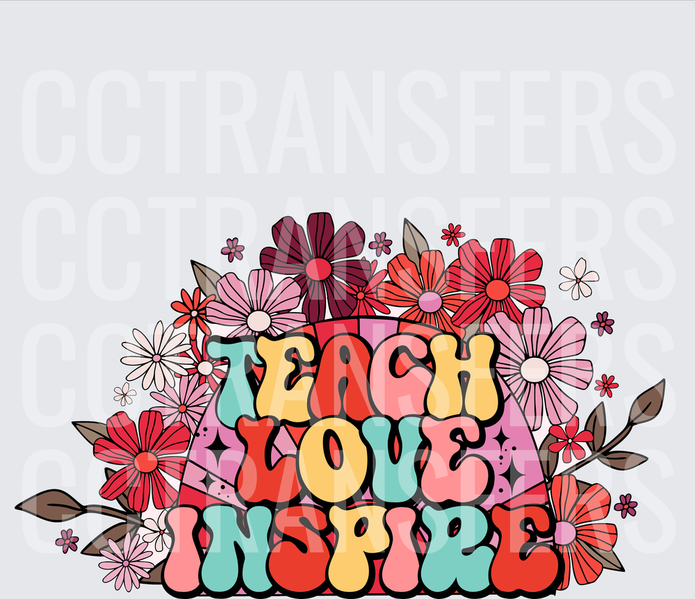 Teach Love Inspire Retro Floral Groovy Typography (DTF)