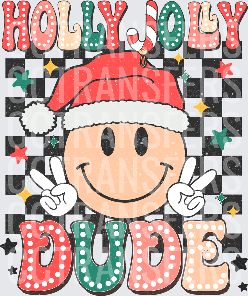 Holly Jolly Dude Smiley Face Santa Hat Christmas (DTF)