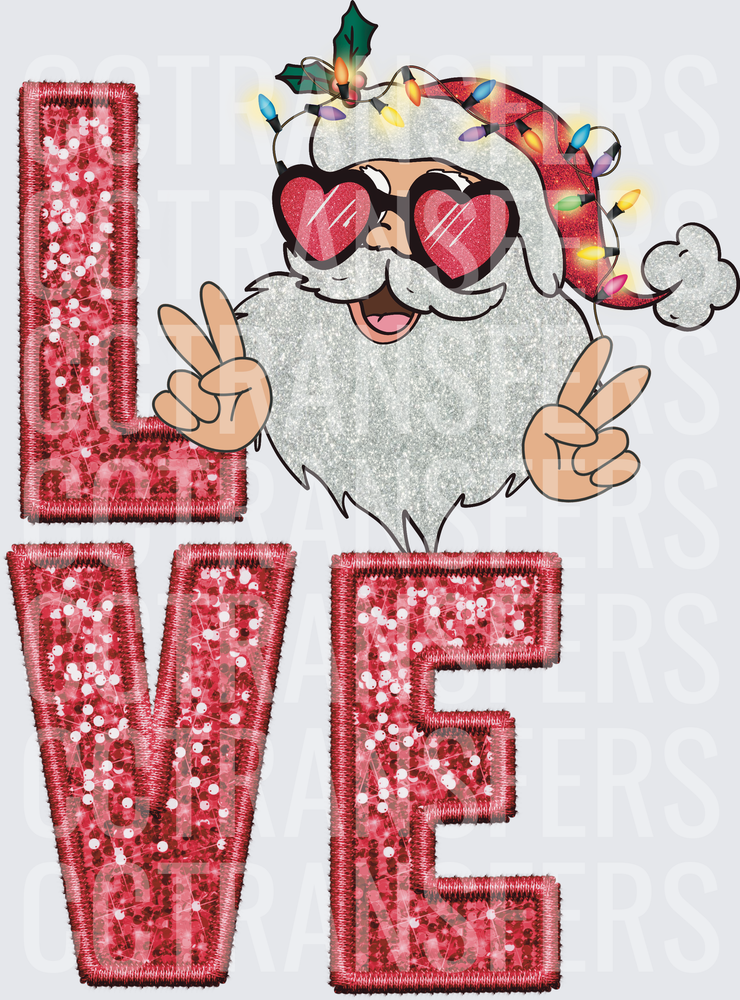 LOVE Santa Peace Sign Heart Sunglasses Christmas Lights (DTF)