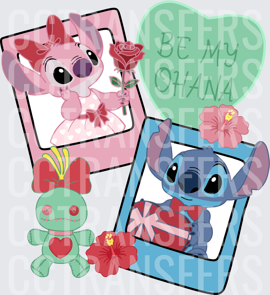 Be My Ohana Valentine Alien Duo Polaroid Frames (DTF)