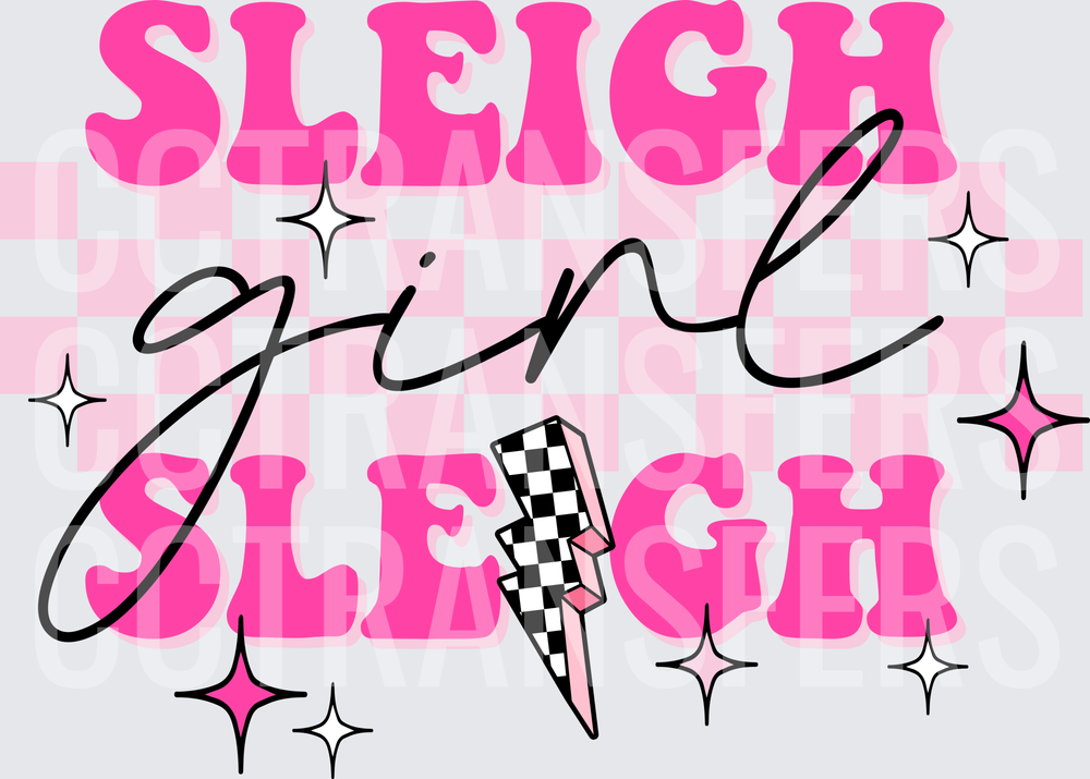 Sleigh Girl Sleigh Hot Pink Retro Checkered Bolt (DTF)