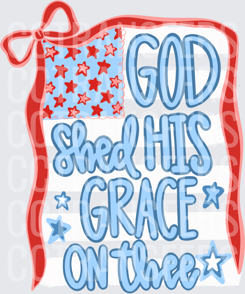 God Shed His Grace On Thee Patriotic Stars Bow (DTF)
