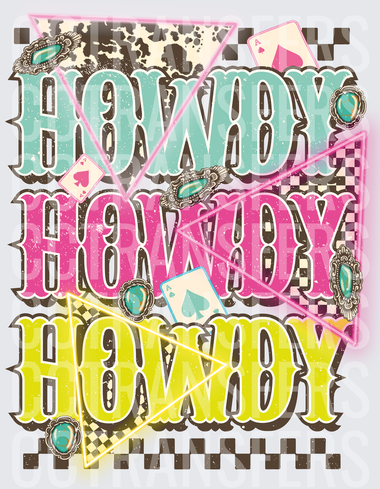 Triple Howdy Western Turquoise Gems Ace Cards Retro (DTF)