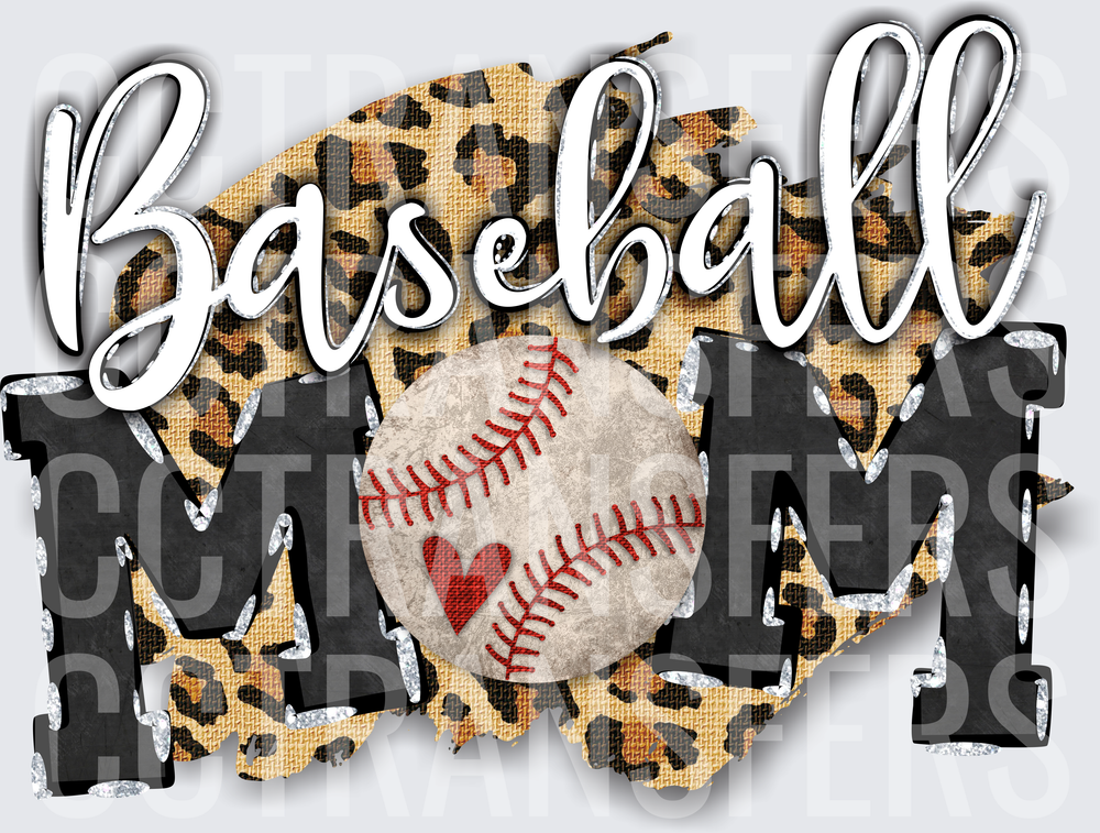 Baseball Mom Leopard Print Heart Ball Design (DTF)