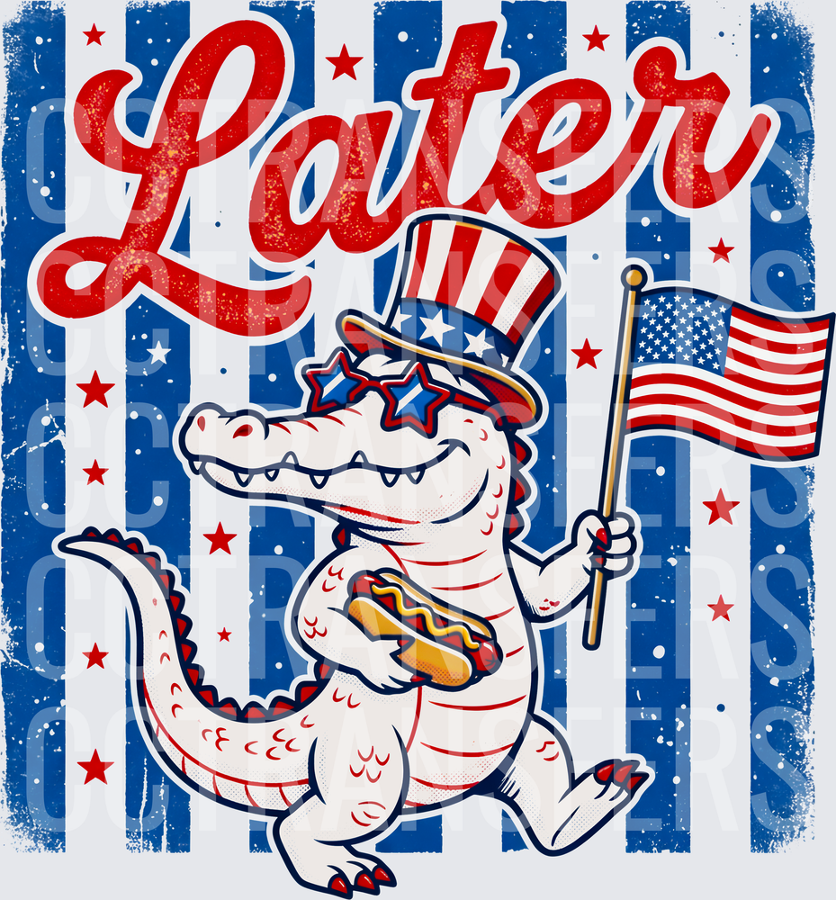 Later Patriotic Alligator Hot Dog American Flag DTF