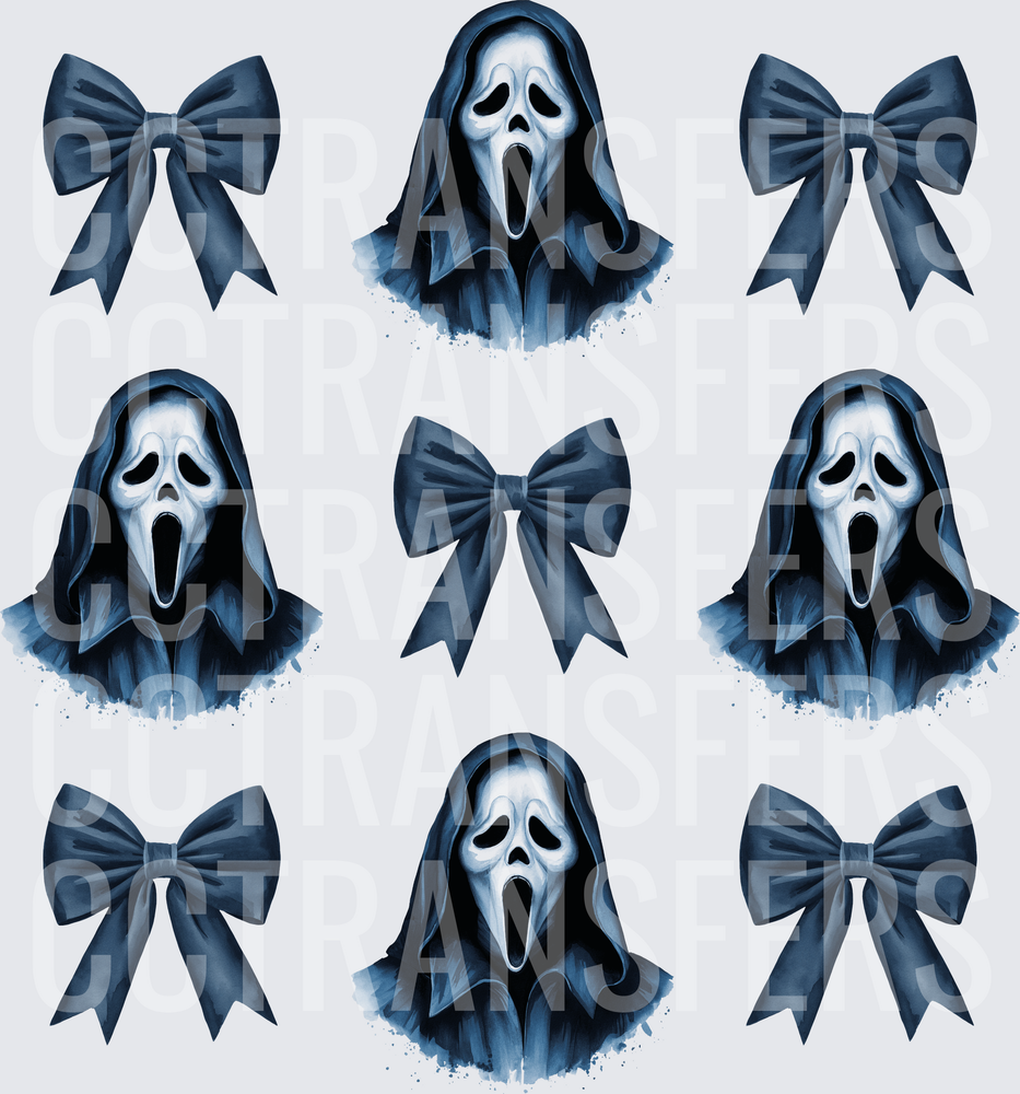 Dark Blue Horror Ghost Mask and Bow Bundle (DTF)
