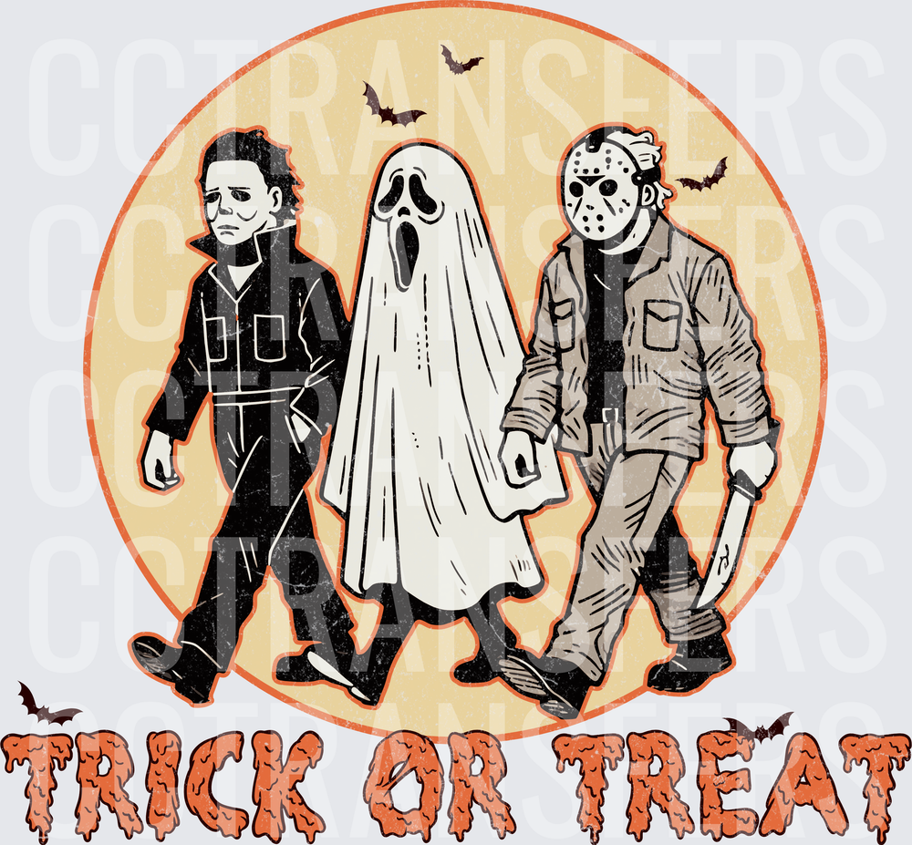 Horror Icons Trick Or Treat Halloween Moon Bats (DTF)