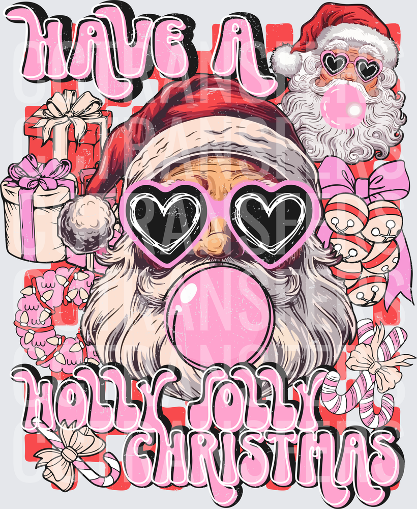 Have A Holly Jolly Christmas Santa Heart Sunglasses Bubblegum (DTF)