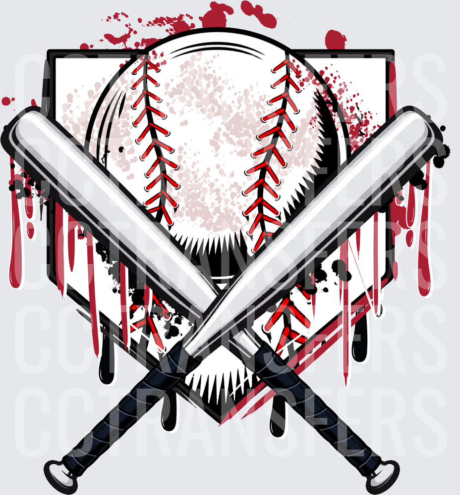 Grunge Baseball with Crossed Bats and Home Plate (DTF)