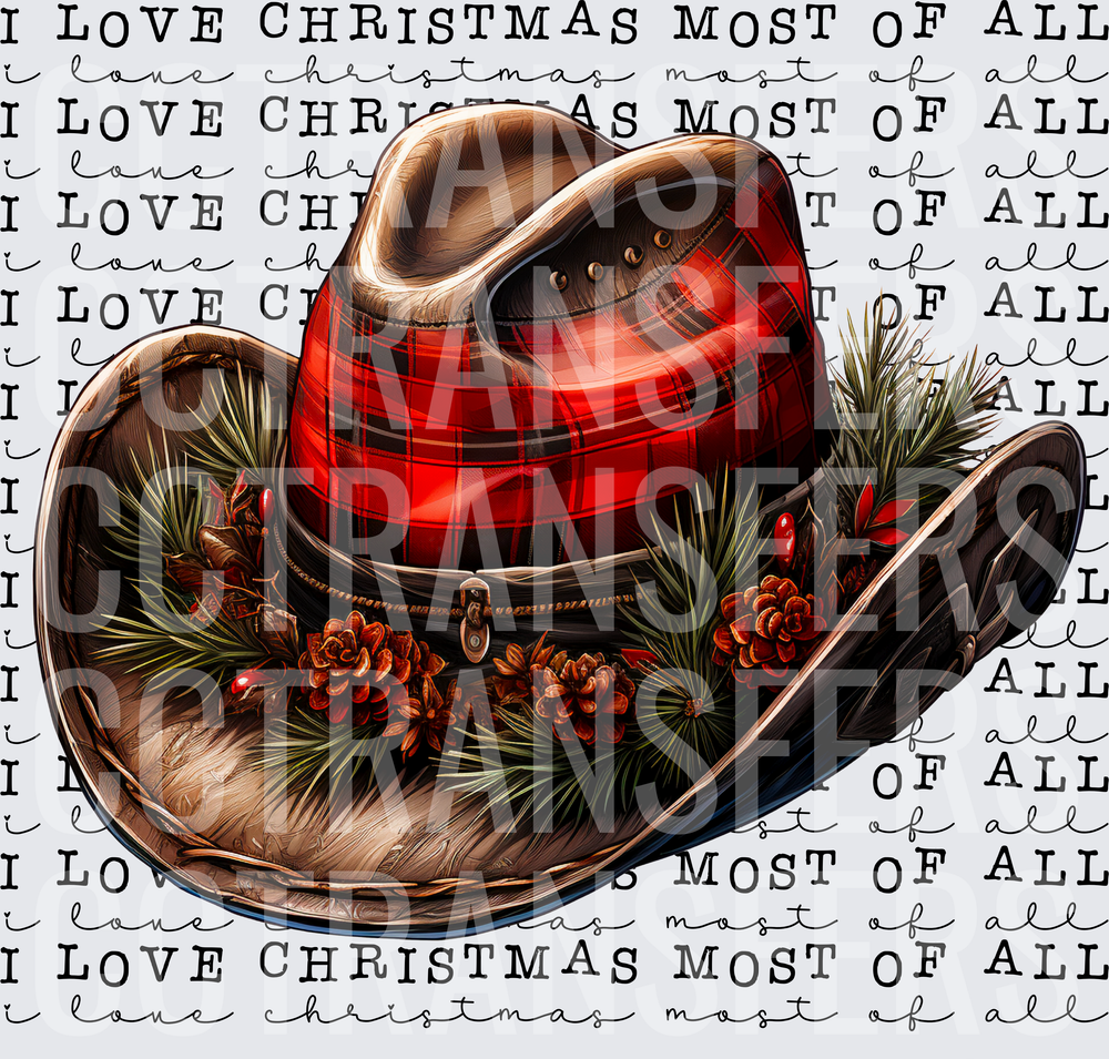 I Love Christmas Most Of All Western Hat Pine Cones (DTF)