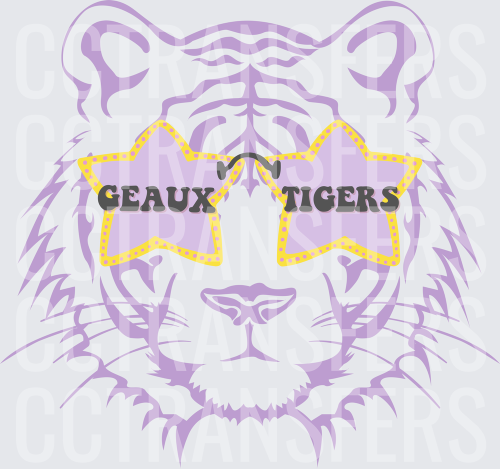 Purple Tiger Face Geaux Tigers Star Sunglasses (DTF)