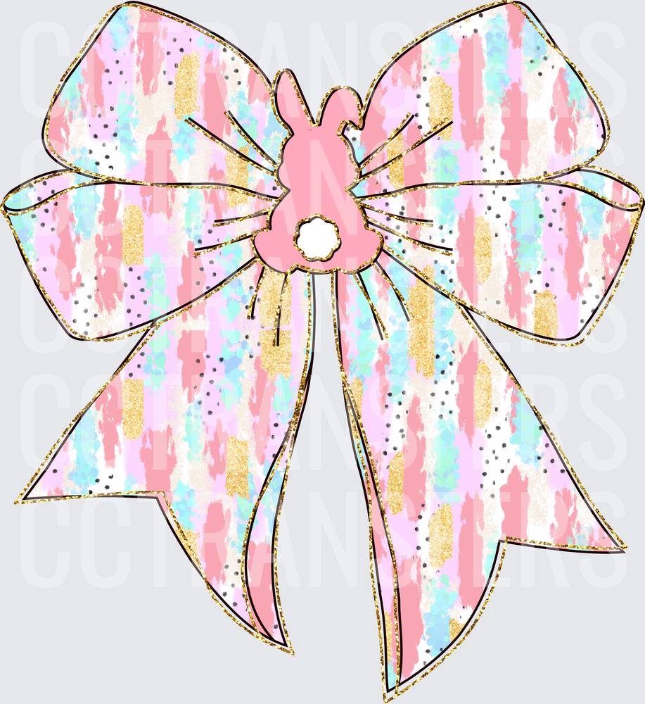 Pastel Brush Stroke Bow with Bunny Center Gold Glitter (DTF)