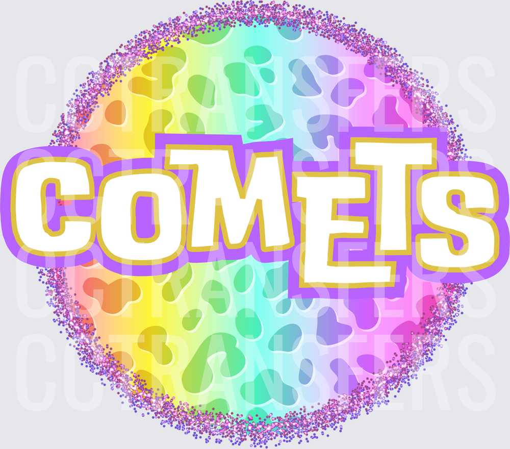 Rainbow Leopard Print Glitter Circle Comets (DTF)