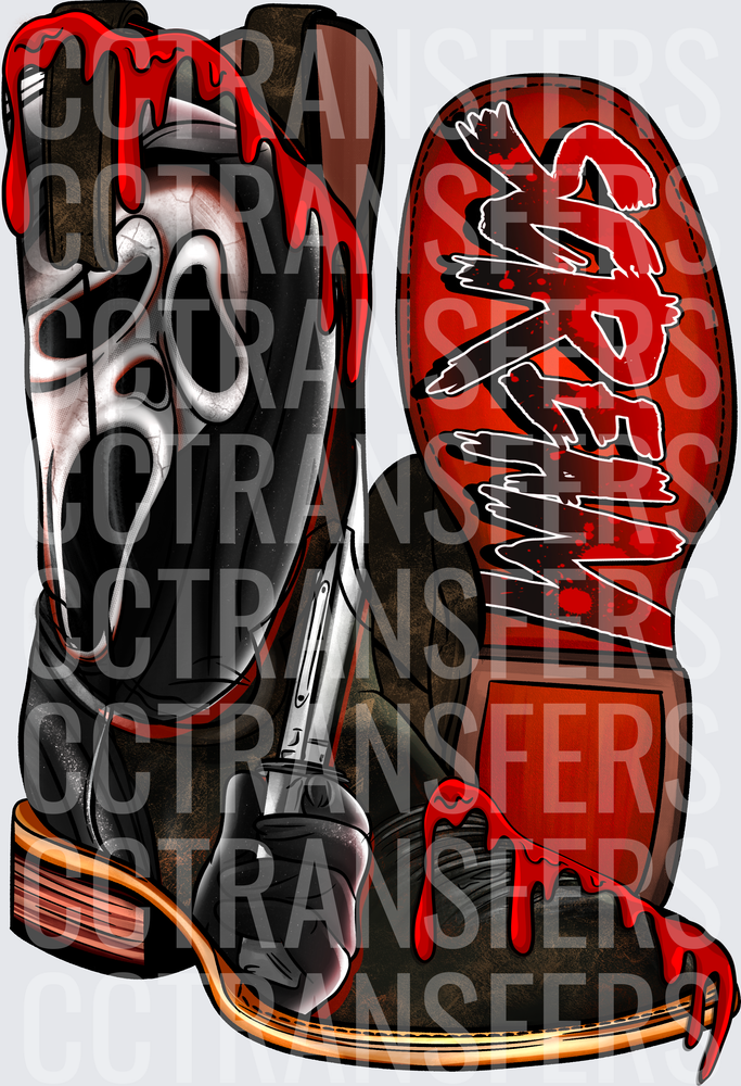 Ghostface Scream Horror Cowboy Boot Design (DTF)