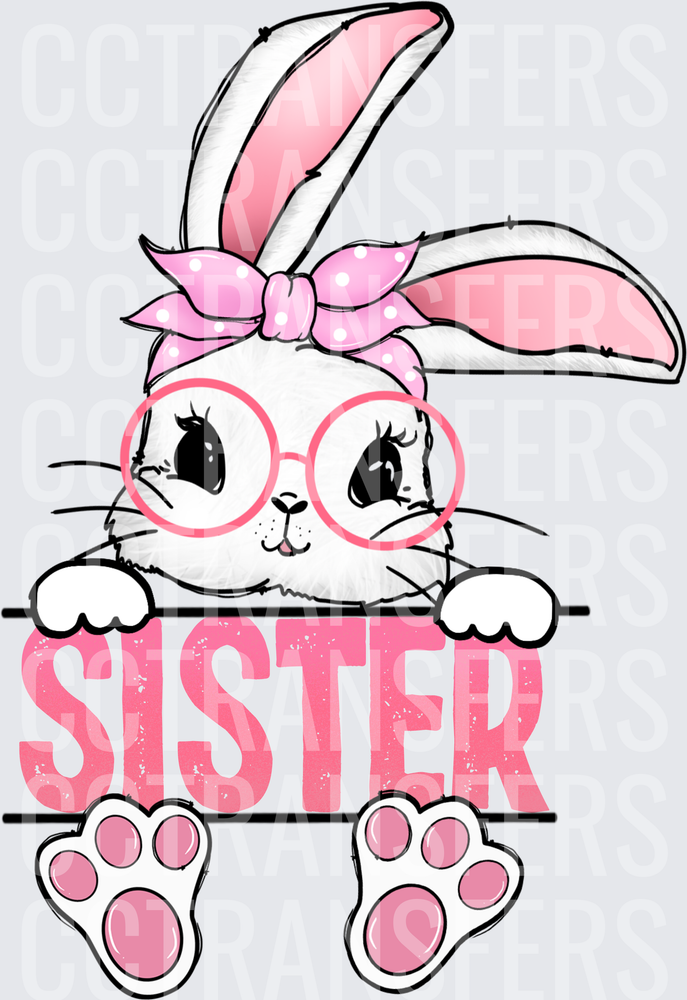 Cute Easter Bunny Girl Pink Glasses Bandana Sister (DTF)