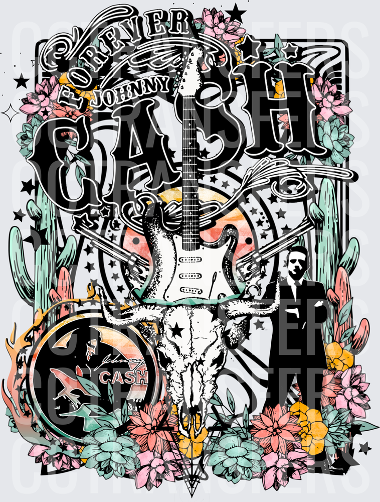 Forever Cash Legendary Country Music Guitar Skull Floral (DTF)