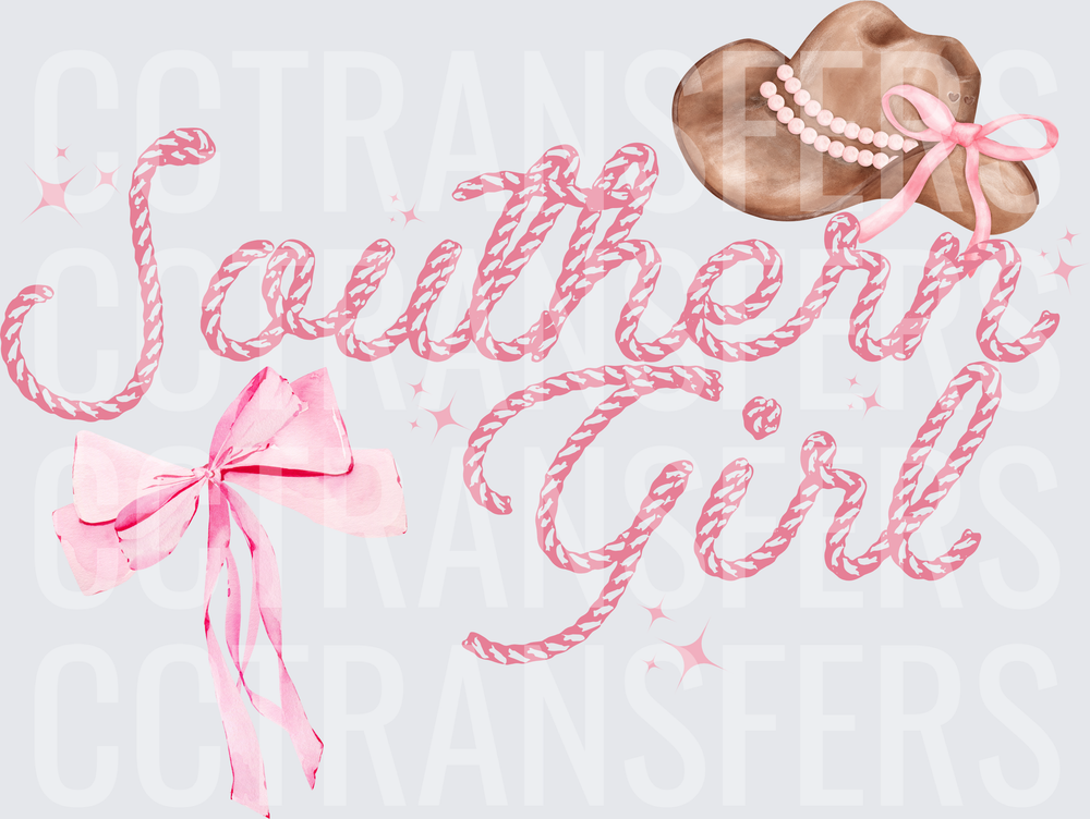 Southern Girl Rope Script Cowboy Hat Pink Bow (DTF)