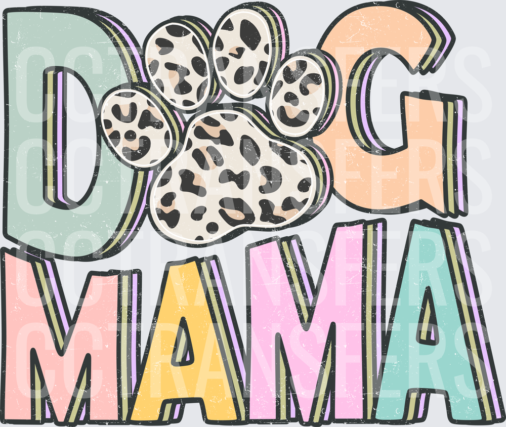 Dog Mama Leopard Paw Print Pastel Retro Letters (DTF)