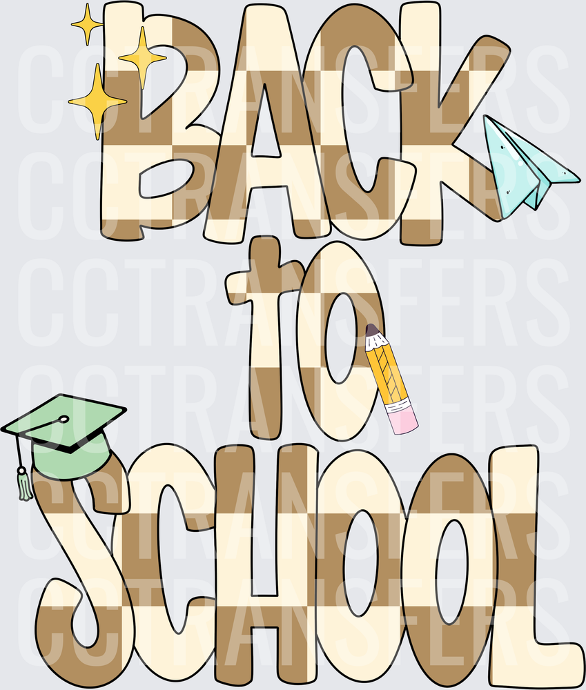 Back To School Checkered Bold Text with Pencil Cap (DTF)