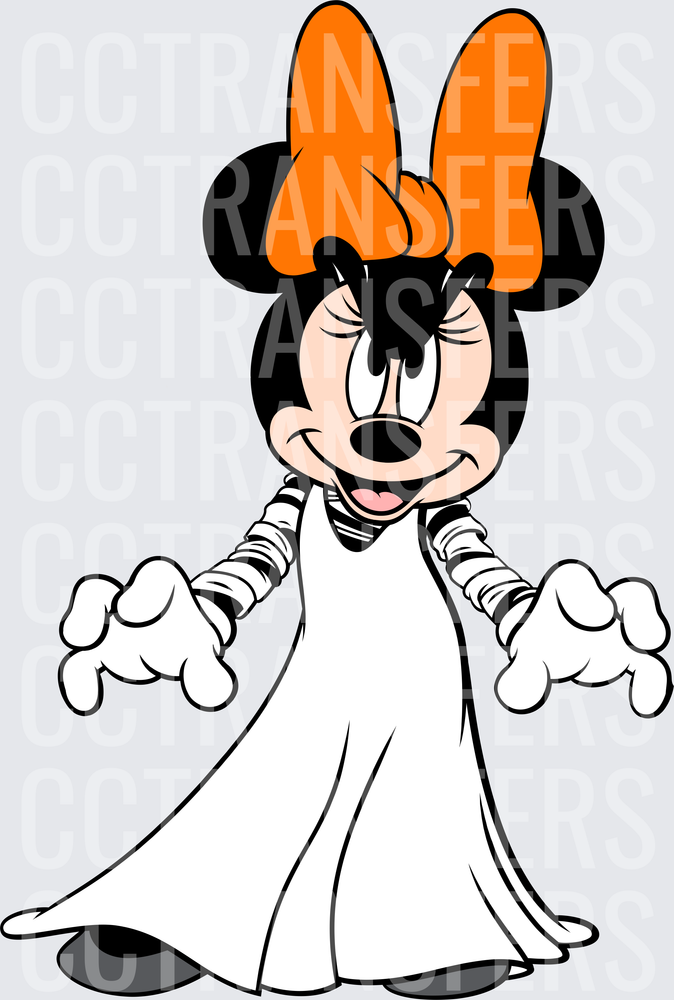 Cartoon Mouse Ghost Halloween Costume Orange Bow (DTF)