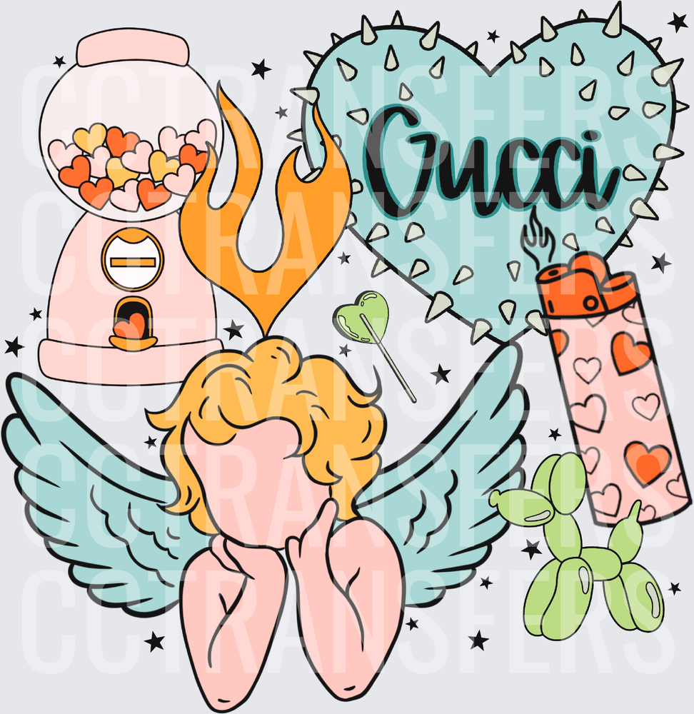 Luxury Heart Cherub Angel Gumball Machine Lighter Collage (DTF)