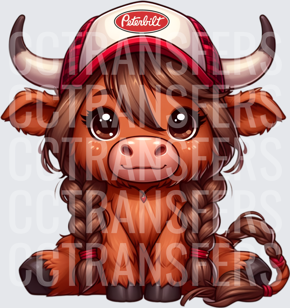 Cute Baby Highland Cow Braids Trucker Hat (DTF)