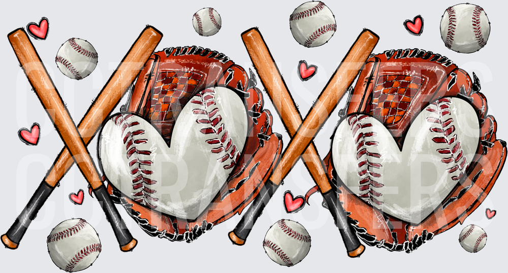 XOXO Baseball Heart Glove Crossed Bats Valentine (DTF)