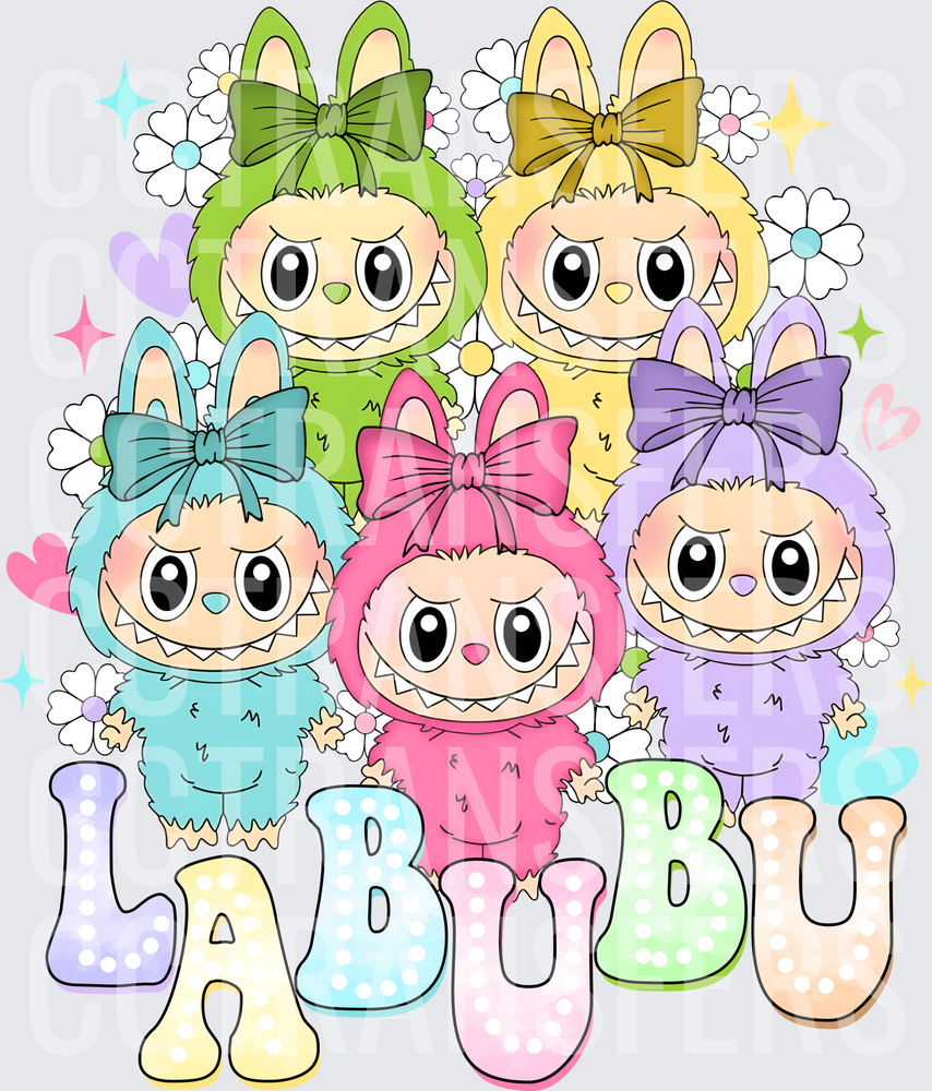 Labubu Squad Colorful Bunny Monster Group Floral (DTF)