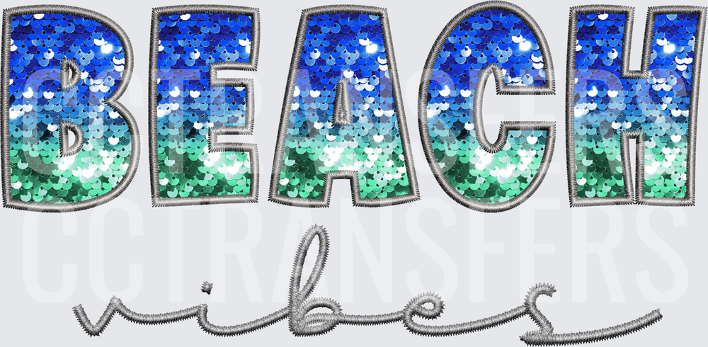 Beach Vibes Sequin Embroidery Letter Design (DTF)
