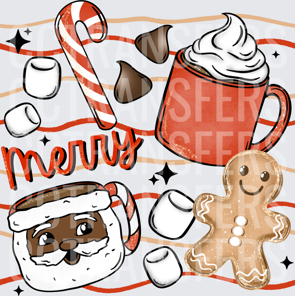 Merry Hot Cocoa Santa Mug Gingerbread Man Holiday (DTF)