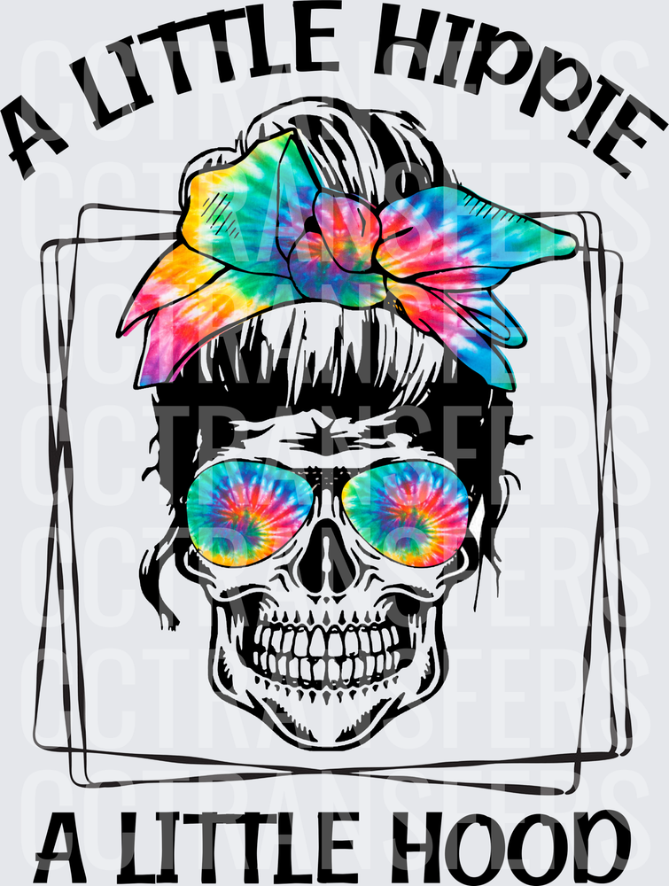 A Little Hippie A Little Hood Tie-Dye Skull Messy Bun (DTF)